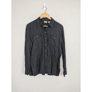 Chico's Black Linen Button Up Top Women's Size Medium
